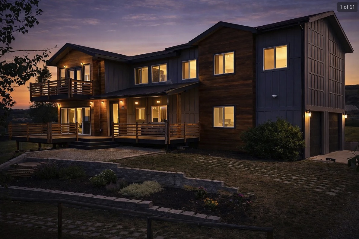 Montana Mountain Home 4,080 sq ft remodel — twilight exterior — general contracting by Homeworks Montana